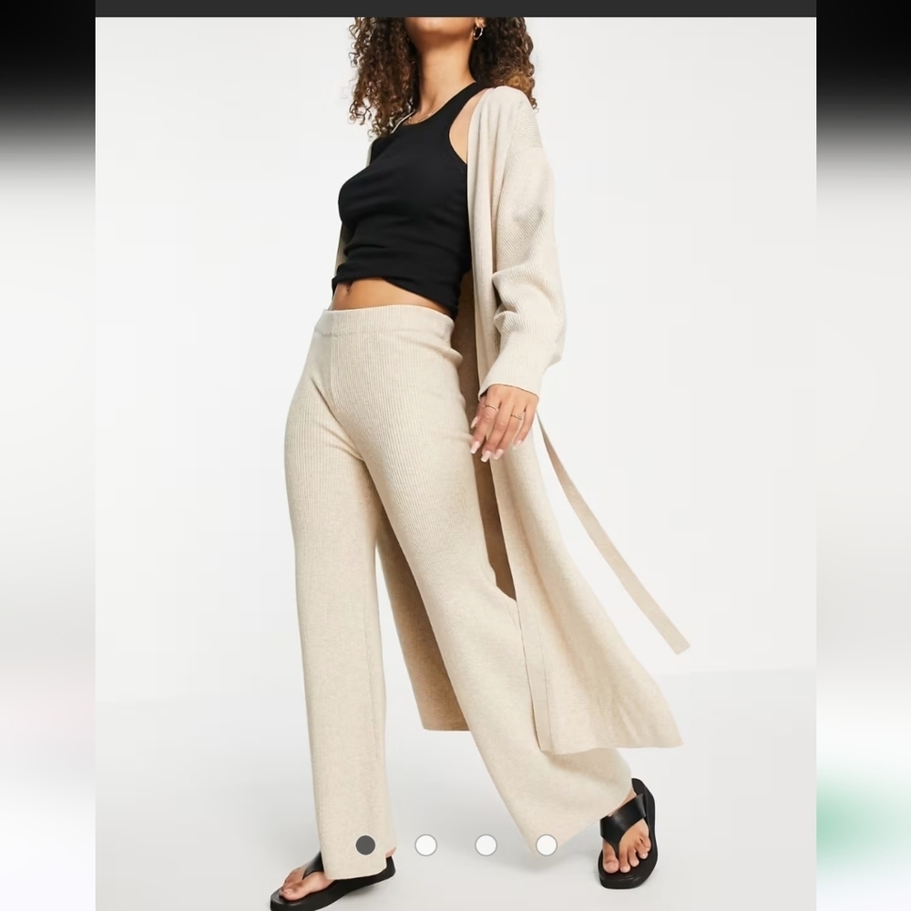 & Other Stories Cotton Knit Ribbed Pants in Beige Size Medium‎